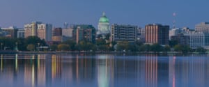 Lake Mondota view of Downtown Madison, WI and Capitol