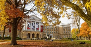 Bascom Hall in the fall at University of Wisconsin-Madison in Madison, Wisconsin