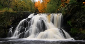 Autumn leaves at Peterson Falls in Wisconsin